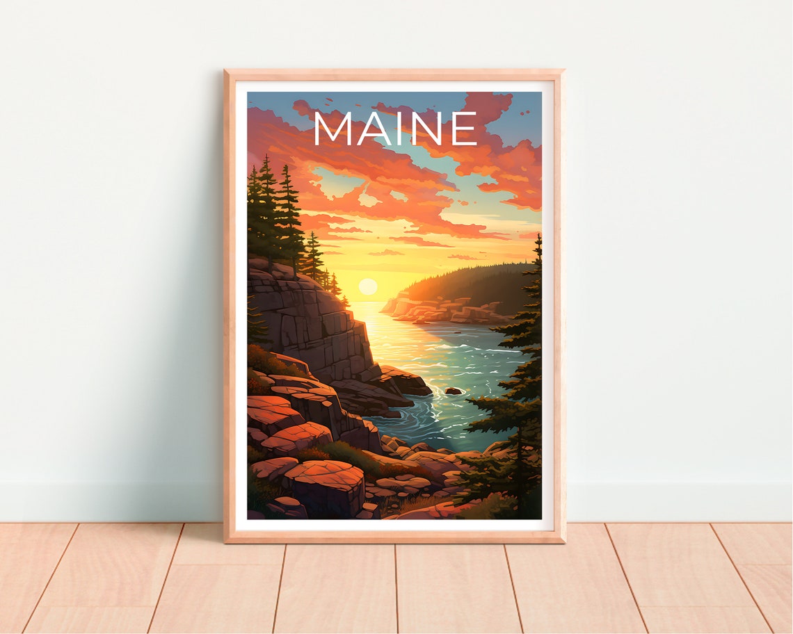 Maine Rocky Coast Sunset Pine Cliffs Ocean View Travel Poster - Image 4