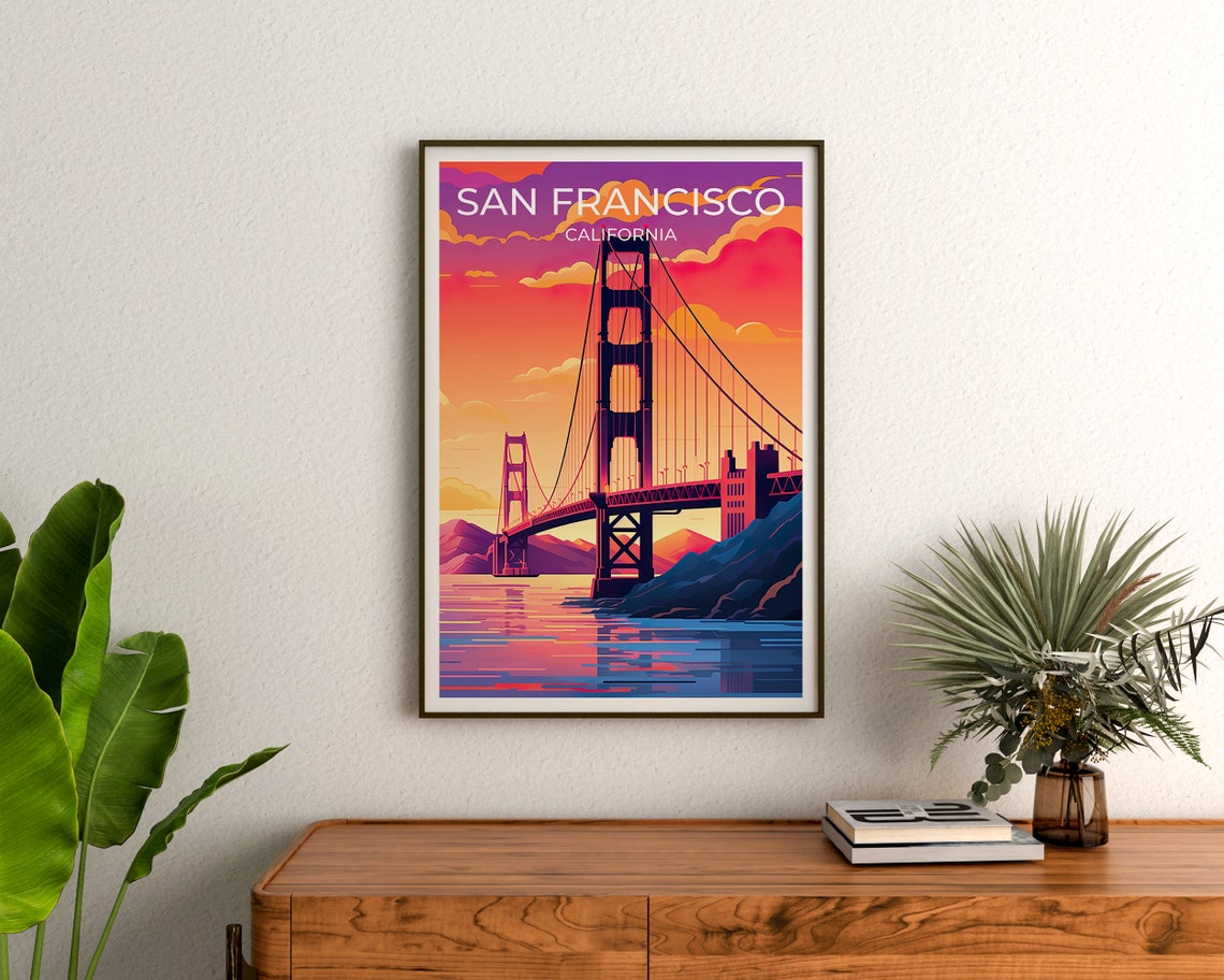 San Francisco Golden Gate Bridge Sunset Bay Colors View Poster - Image 3