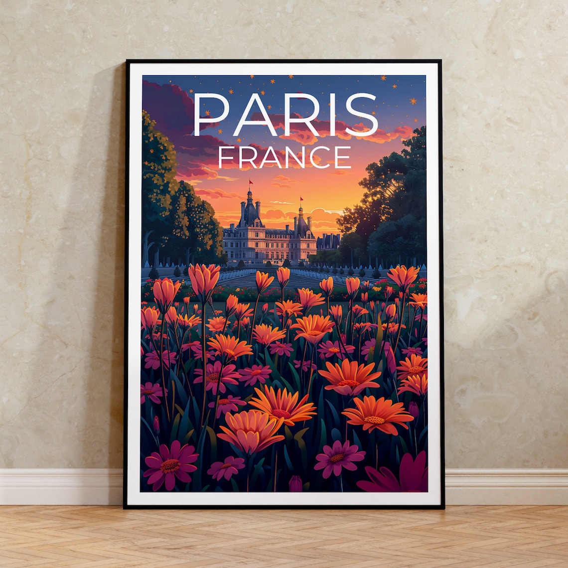 Paris France Jardin du Luxembourg Palace Flower Garden Travel Poster
