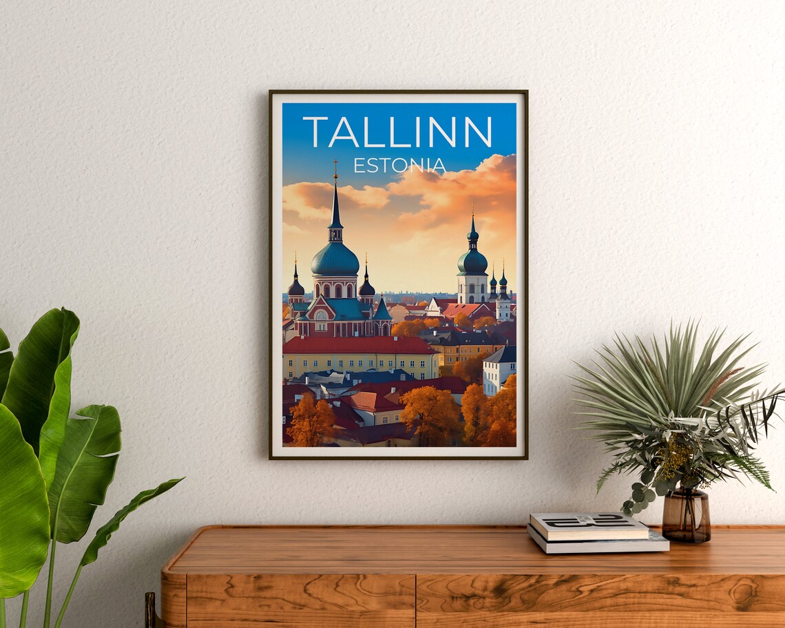 Tallinn Estonia Old Town Church Domes Autumn Sunset Travel Poster - Image 3