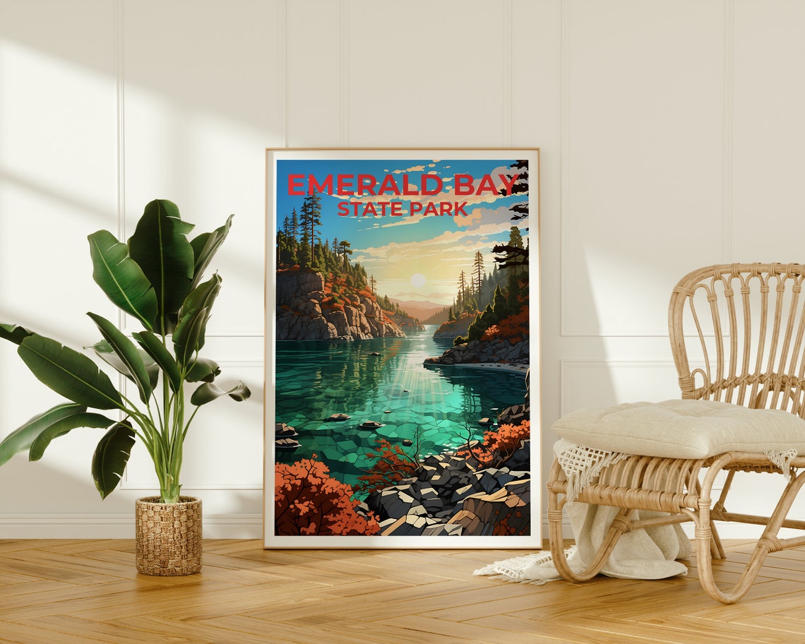 Emerald Bay State Park Lake Tahoe Green Water Cliffs View Poster - Image 2