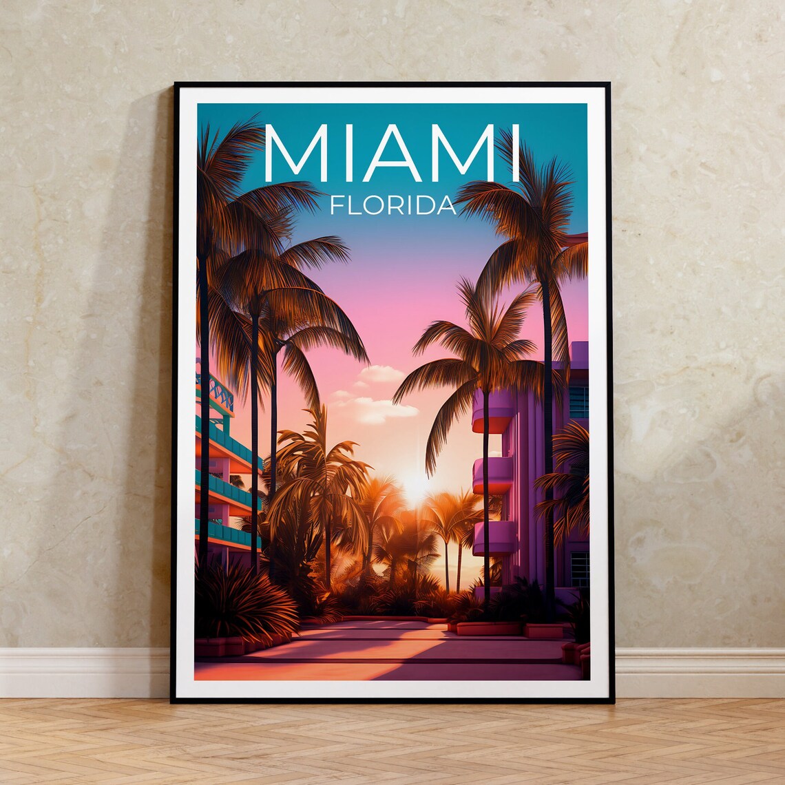 Miami Travel Poster, Florida City Wall Art Print