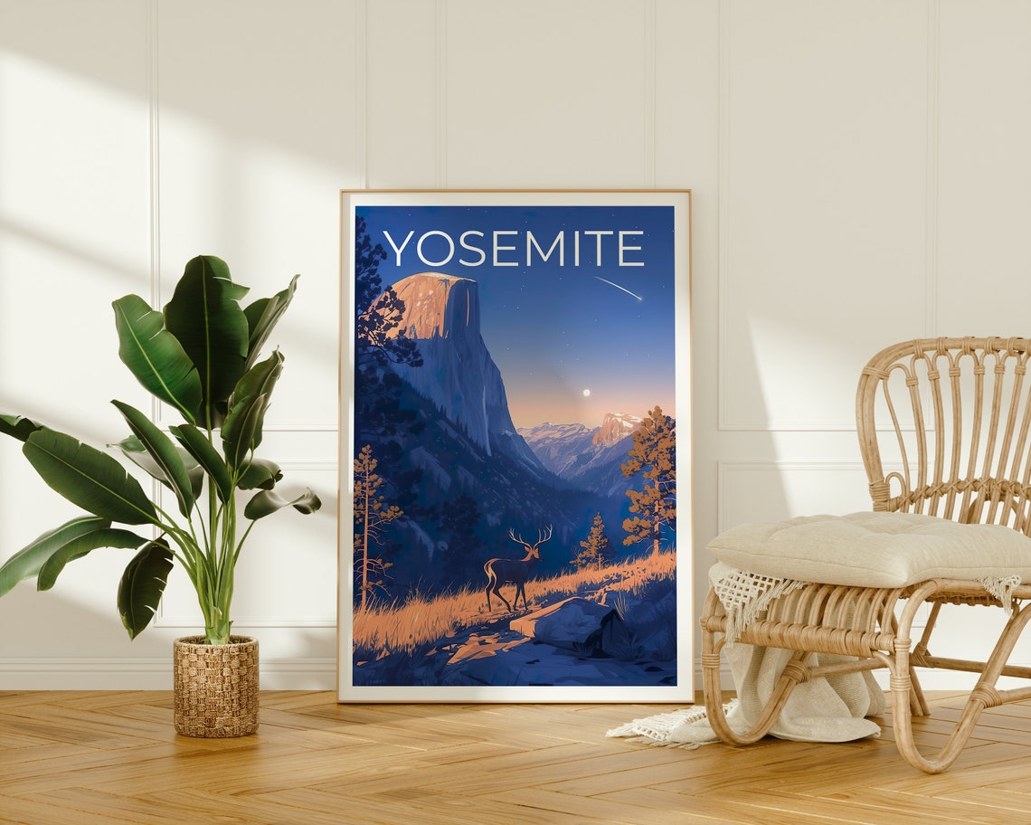 Yosemite California Half Dome Dusk Deer Meadow Stars Travel Poster - Image 2