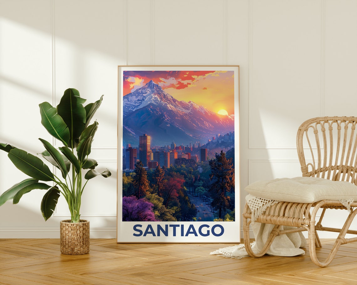 Santiago Chile City Skyline Sunset Andes Mountains View Poster - Image 2