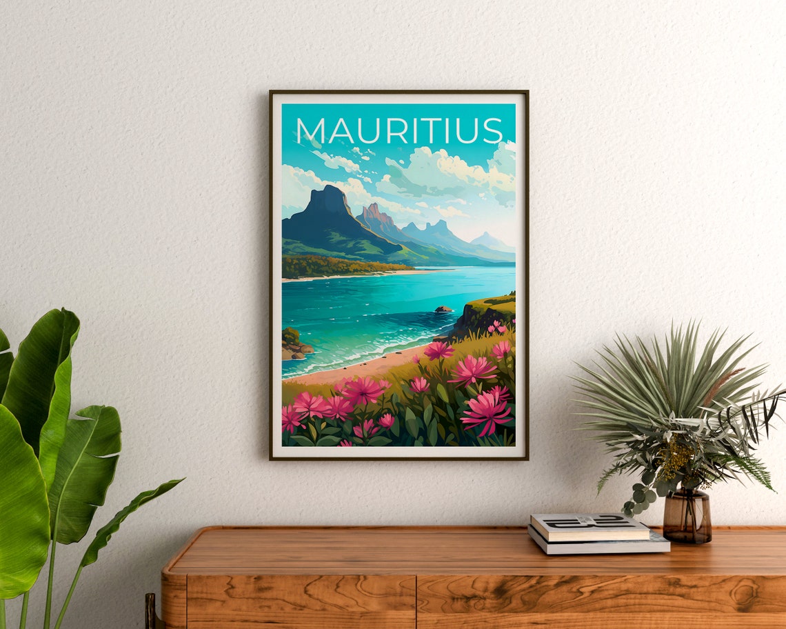 Mauritius Turquoise Bay Volcanic Peaks Flower Coast View Poster - Image 3