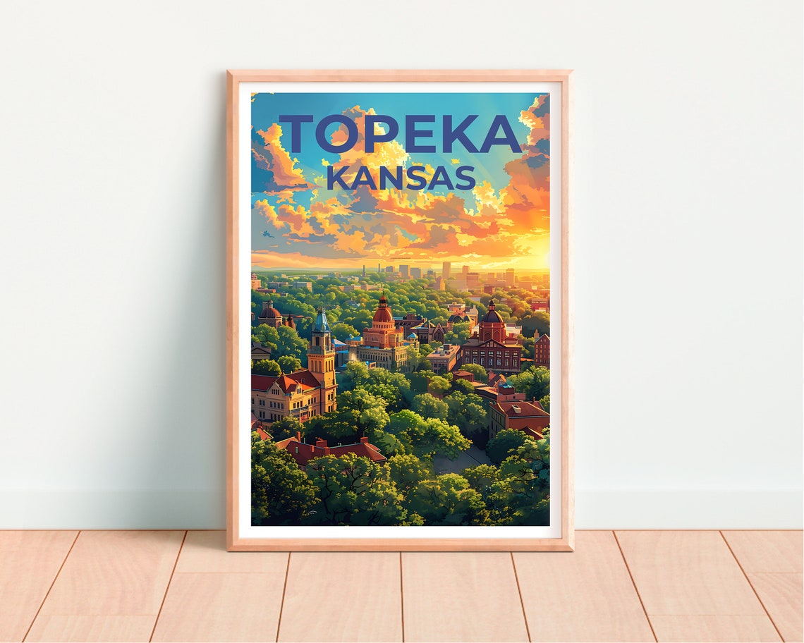 Topeka Kansas City Skyline Sunset Downtown Domes Aerial Travel Poster - Image 4