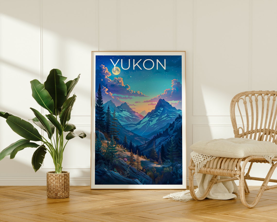 Yukon Canada Moonlit Mountain Valley Night Sky Wilderness Poster - Image 2