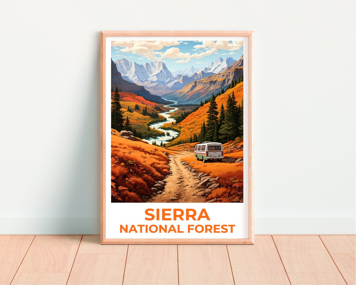 Sierra National Forest Autumn Valley River Van Mountain View Poster - Image 4