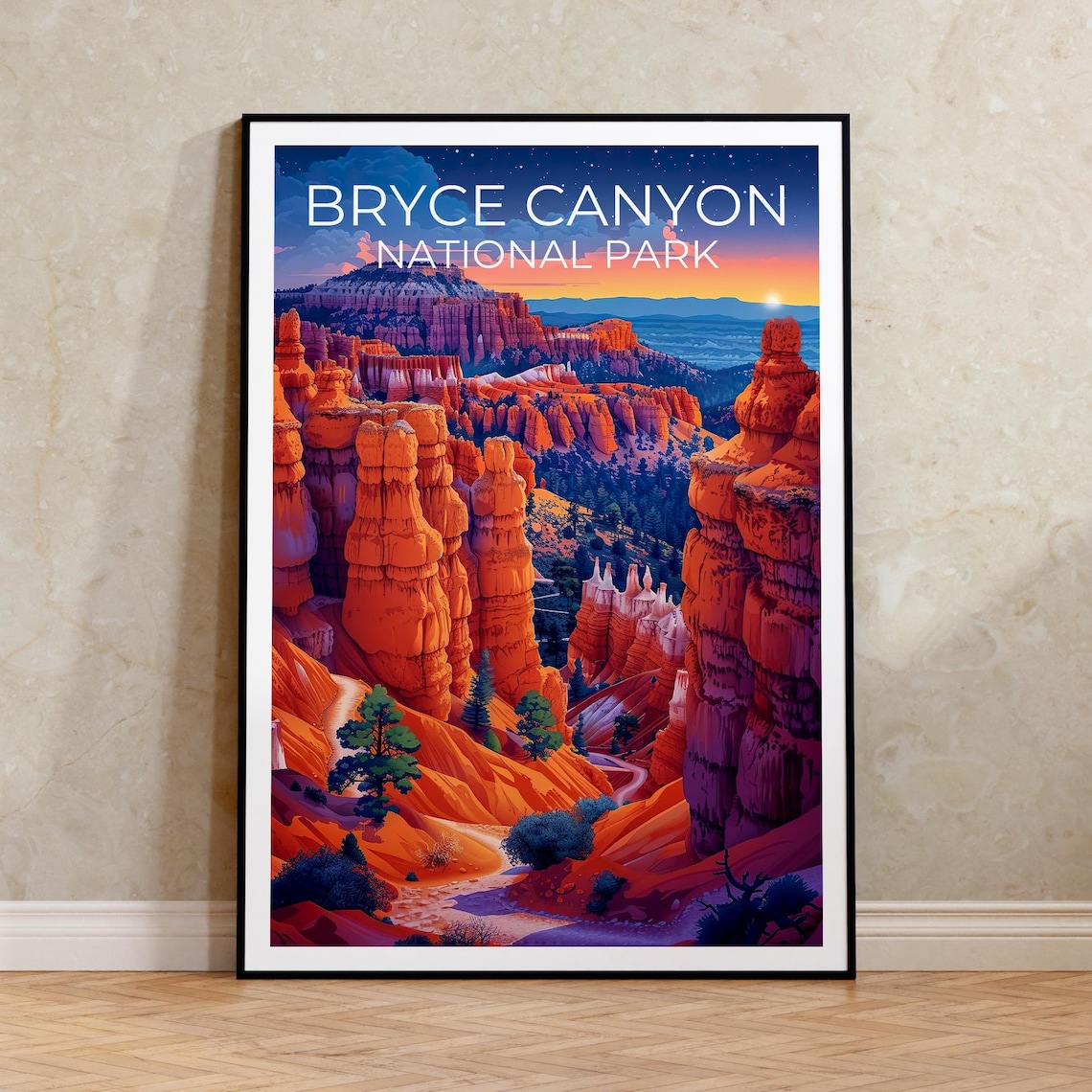 Bryce Canyon National Park Hoodoos Sunrise Red Rock View Travel Poster