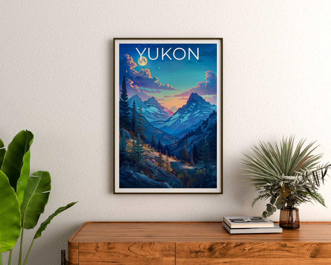 Yukon Canada Moonlit Mountain Valley Night Sky Wilderness Poster - Image 3
