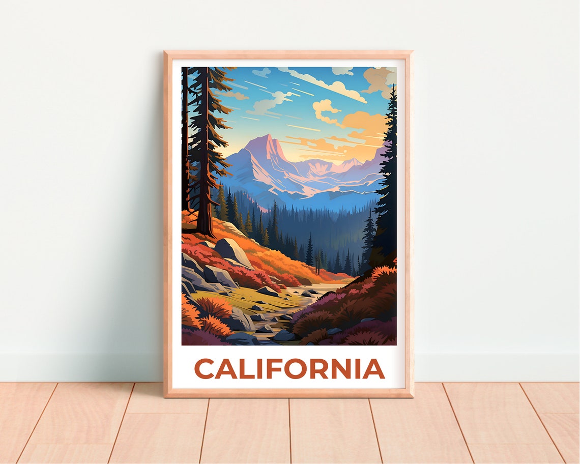 California Mountain Forest Autumn Sunrise Valley Trail View Poster - Image 4
