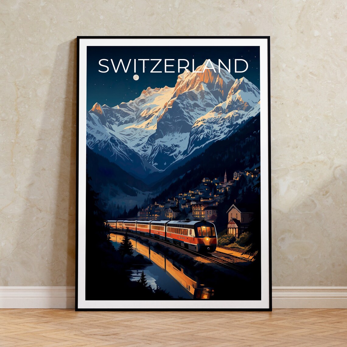 Interlaken Switzerland Travel Poster, Wall Art Print