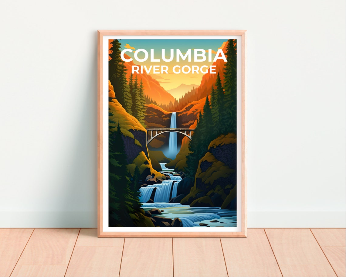 Columbia River Gorge Multnomah Falls Bridge Waterfall Poster - Image 4