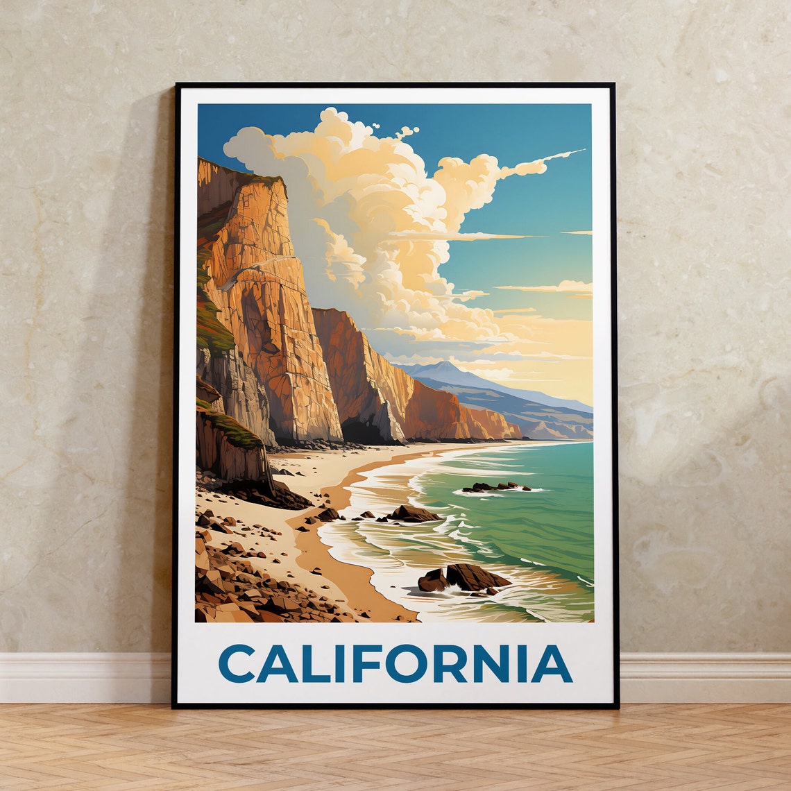 California Sea Cliffs Day Beach Sandy Cove Turquoise Bay Poster