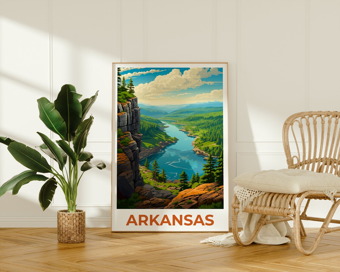 Arkansas Ozarks Forest Cliff Travel Poster Art Print - Image 2