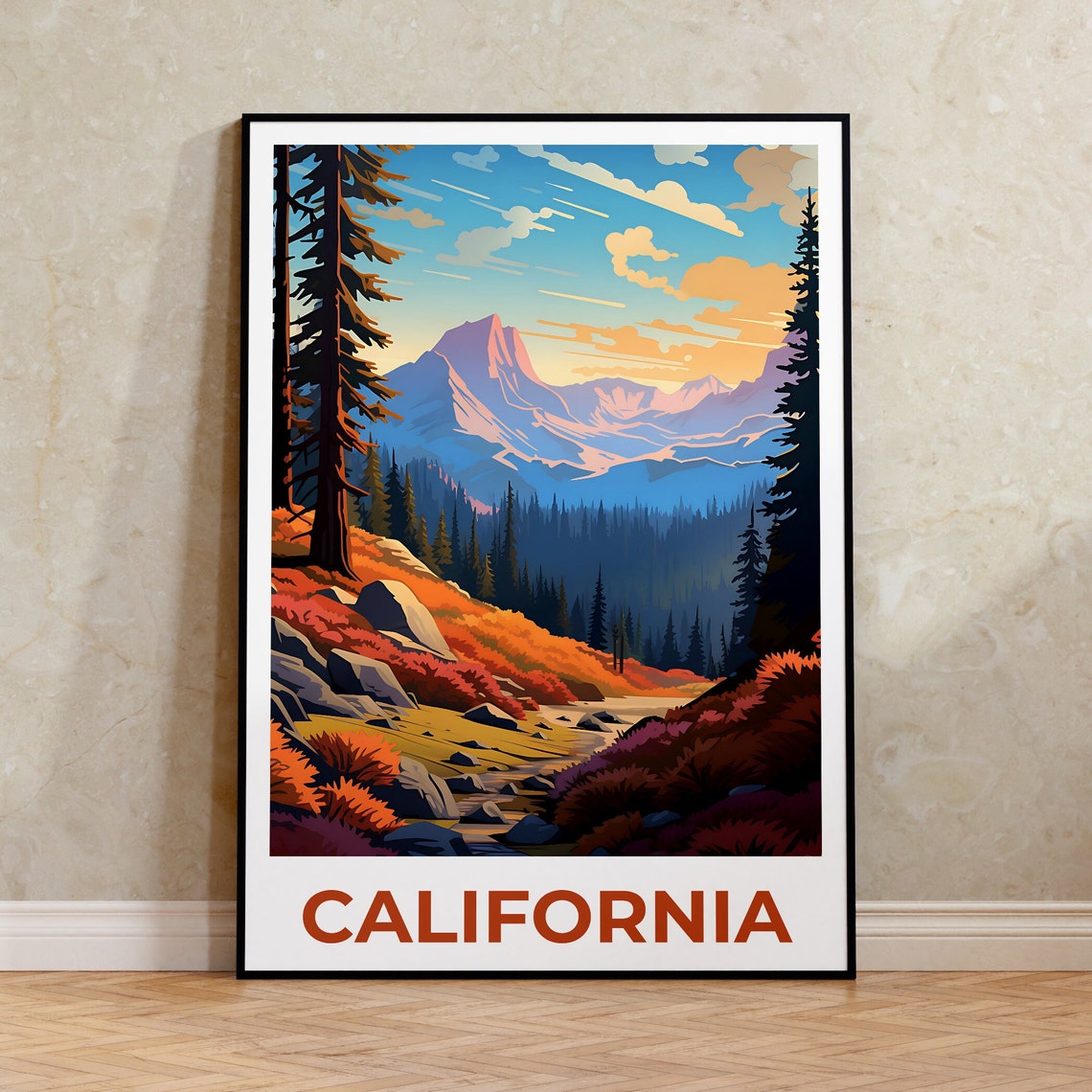 California Mountain Forest Autumn Sunrise Valley Trail View Poster