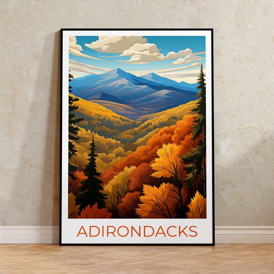 Adirondacks Mountains Autumn Foliage Valley Golden View Travel Poster