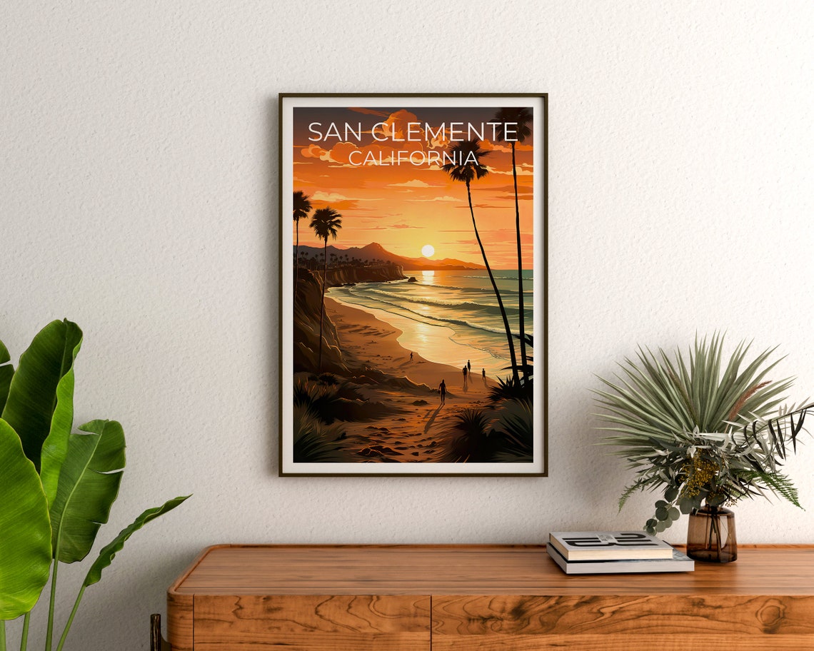 San Clemente California Beach Sunset Palms Ocean Walkers Travel Poster - Image 3