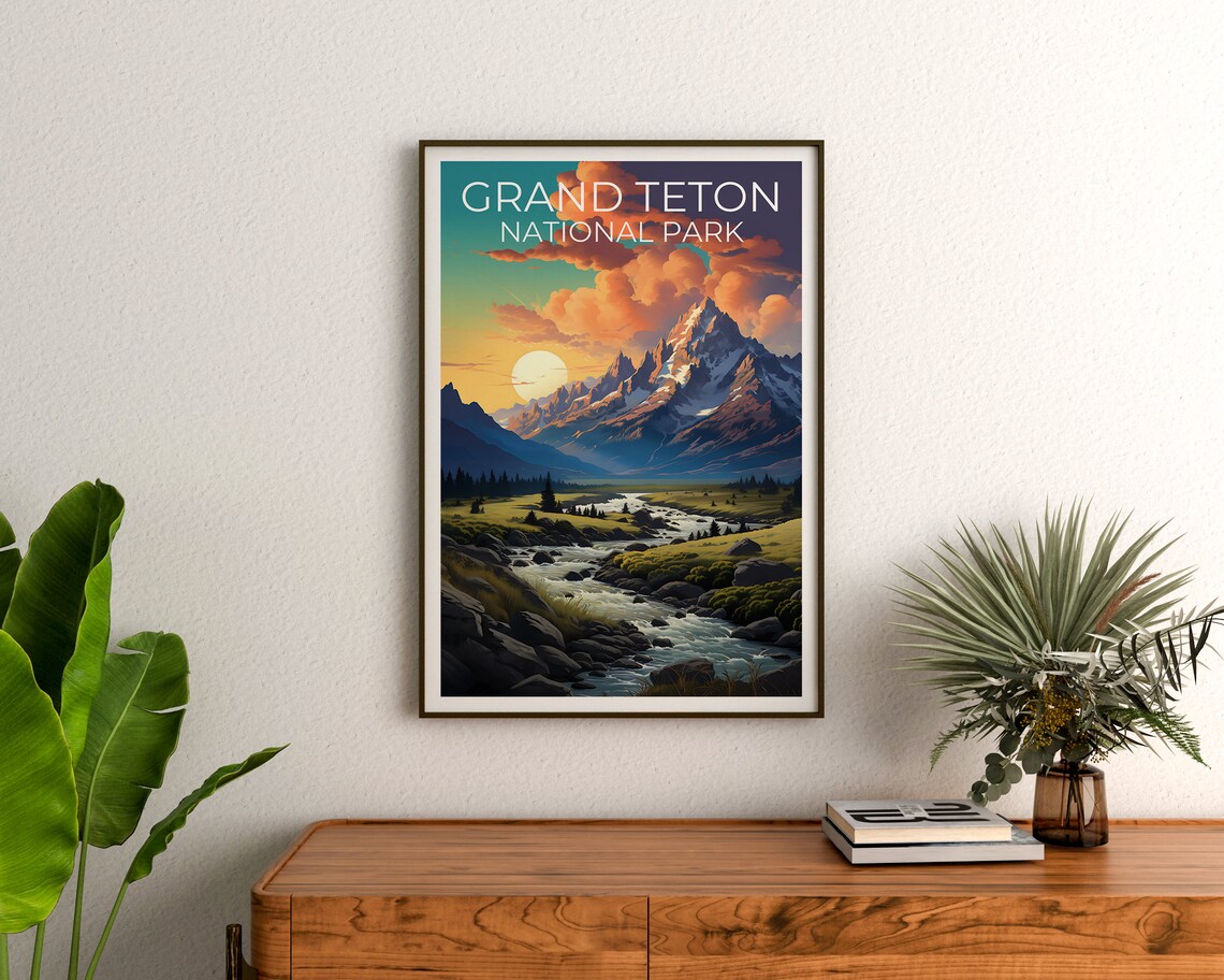 Grand Teton Travel Poster, Wyoming Landscape Art Print - Image 3