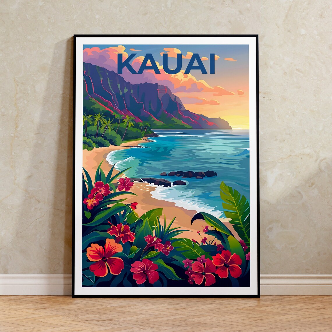 Kauai Travel Poster, Hawaii Coast Art Print