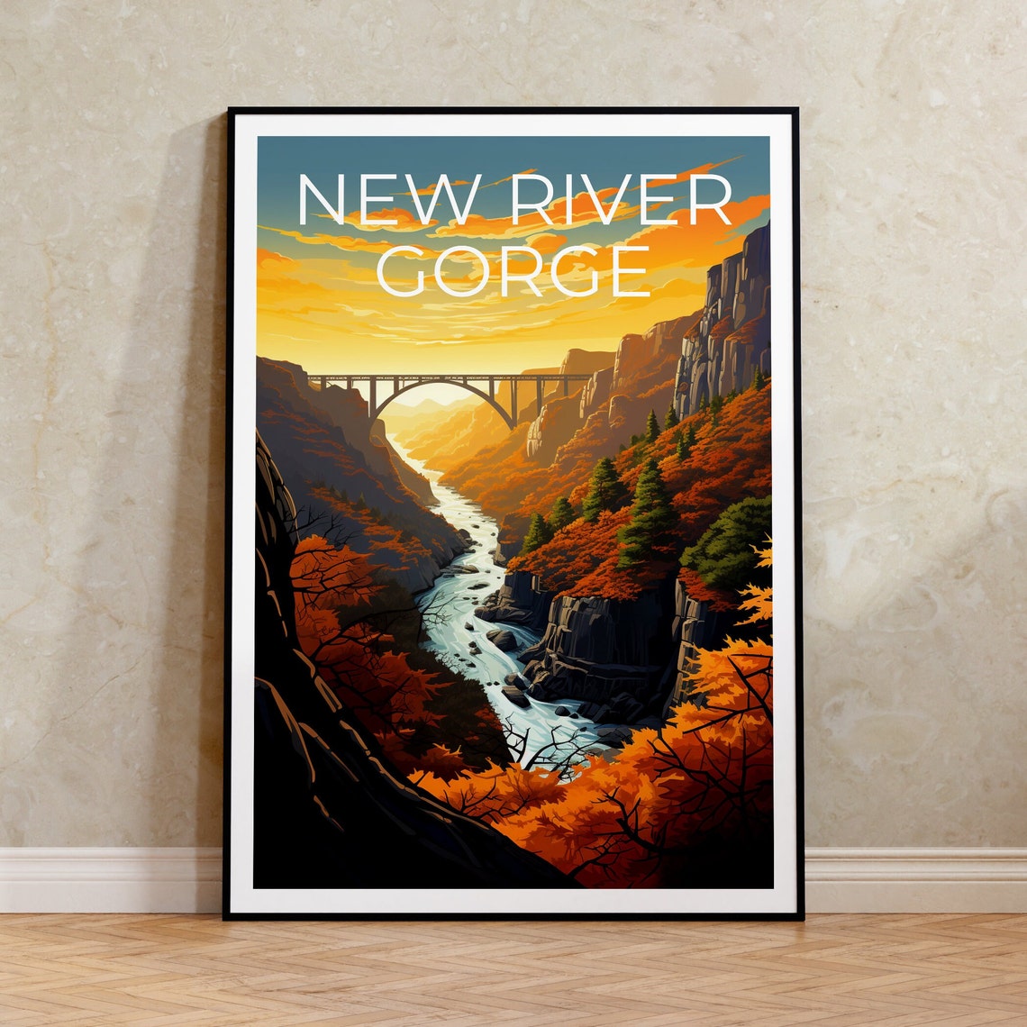 New River Gorge West Virginia Bridge Sunset Fall Colors Travel Poster