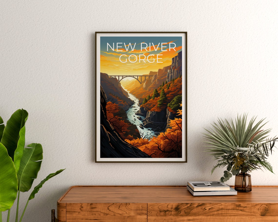 New River Gorge West Virginia Bridge Sunset Fall Colors Travel Poster - Image 3