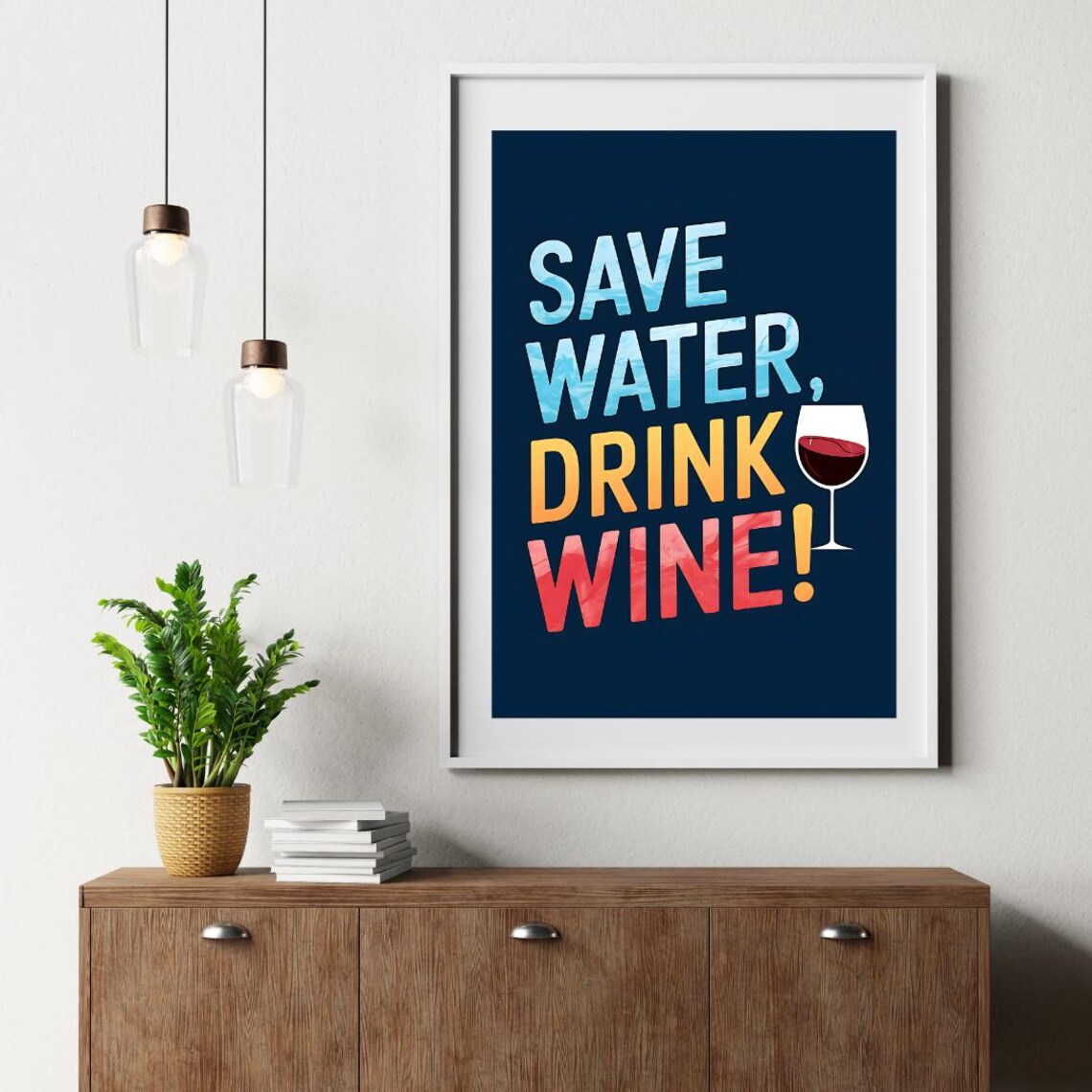 Save Water Drink Wine Funny Quote Poster with Colorful Letters - Image 2