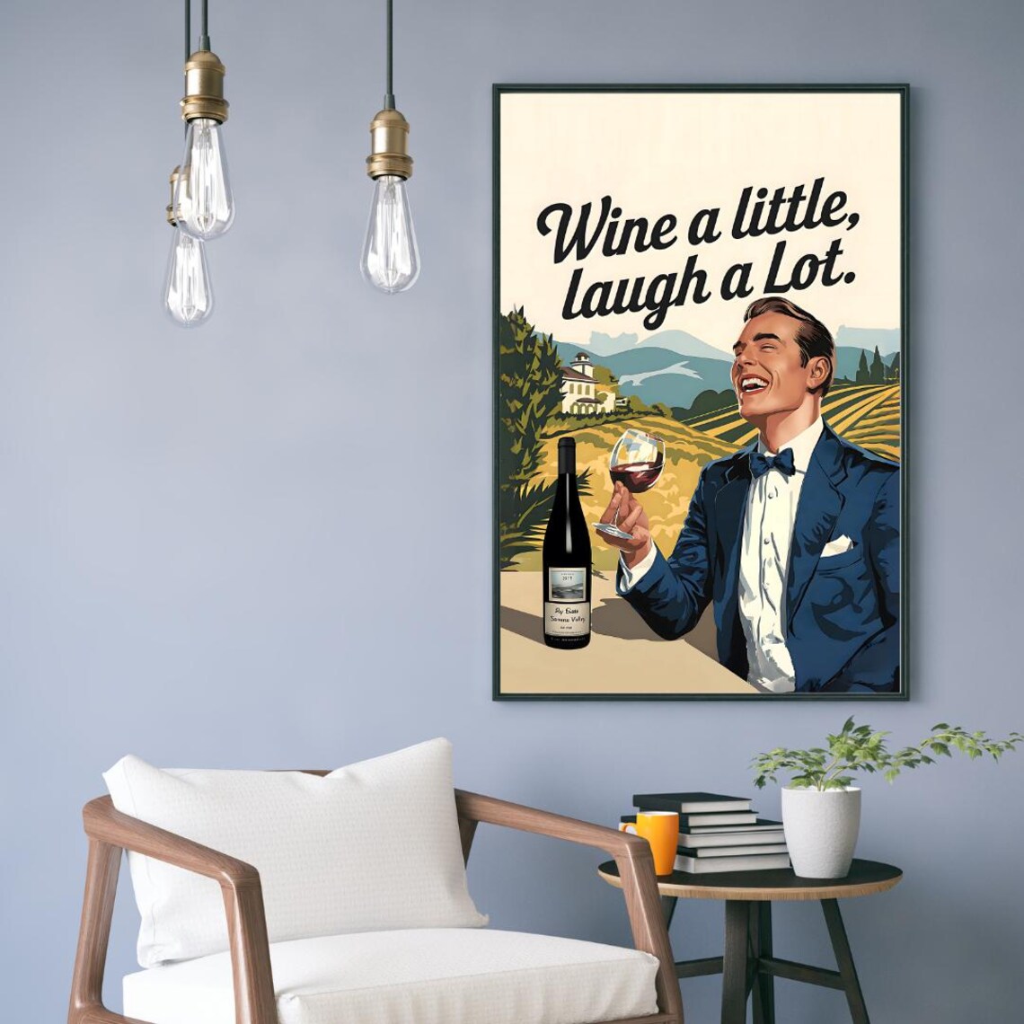 Vintage Wine a Little Laugh a Lot Laughing Vineyard Man Poster - Image 4