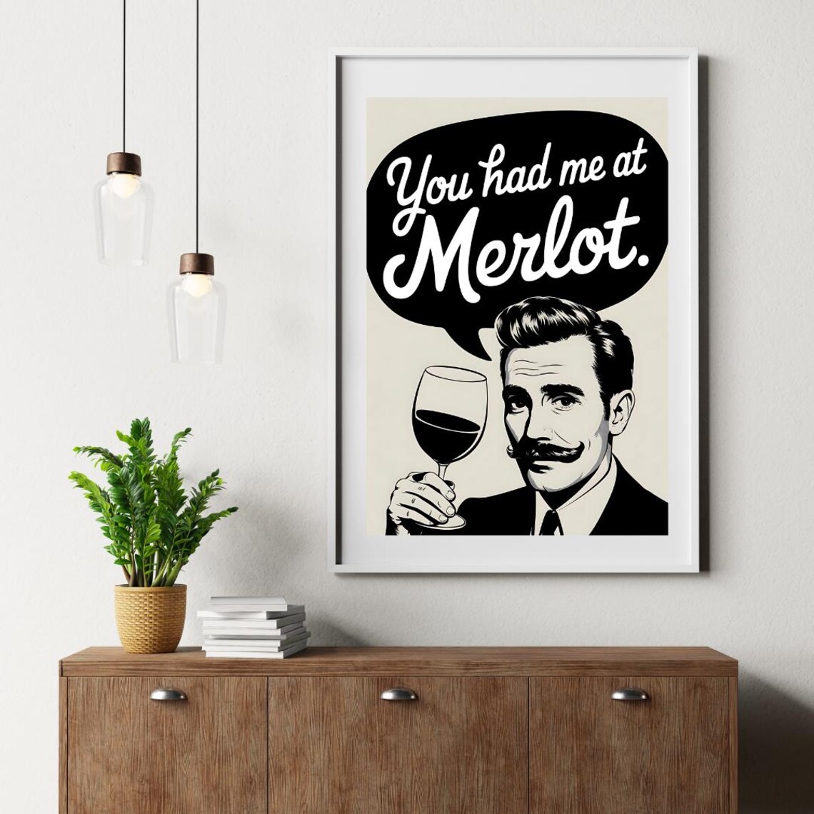 You Had Me at Merlot Retro Funny Wine Quote Poster Illustration - Image 2