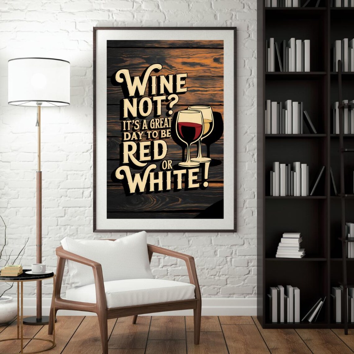 Wine Not Red or White Funny Quote Poster with Wine Glasses Art - Image 5