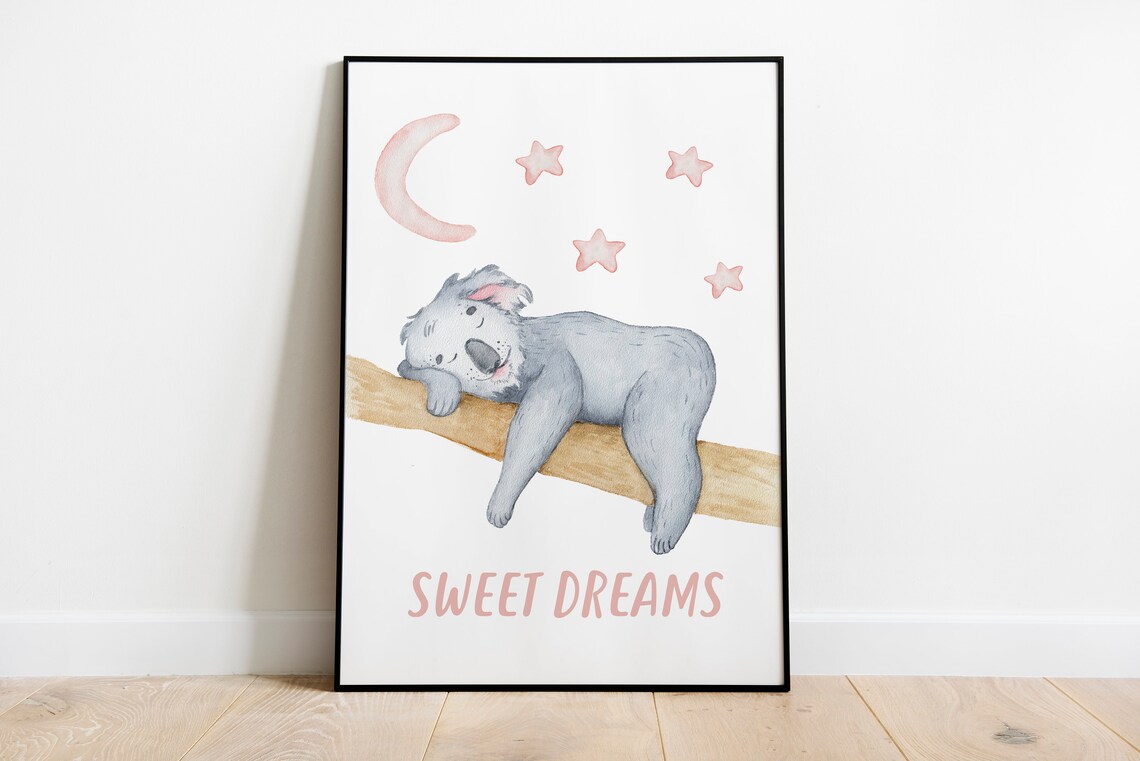 Sweet Dreams Watercolor Koala Baby Nursery Sleeping Decor Poster - Image 2