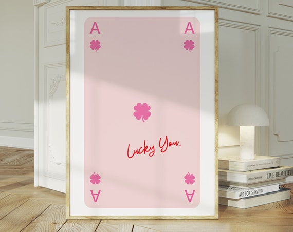 Pink Ace Of Clubs Lucky You Script Soft Aesthetic Card Poster
