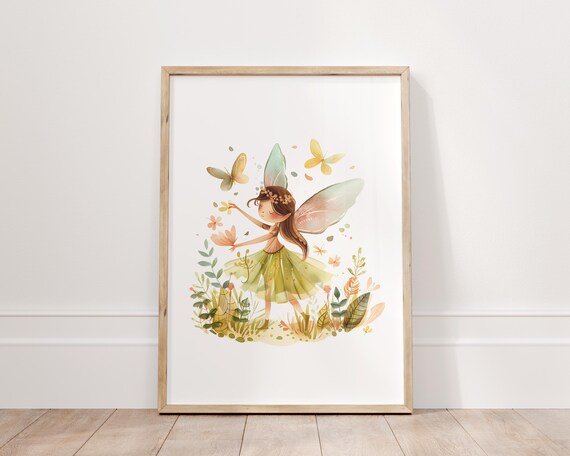 Fairy Princess With Butterflies Watercolor Garden Nursery Art Poster