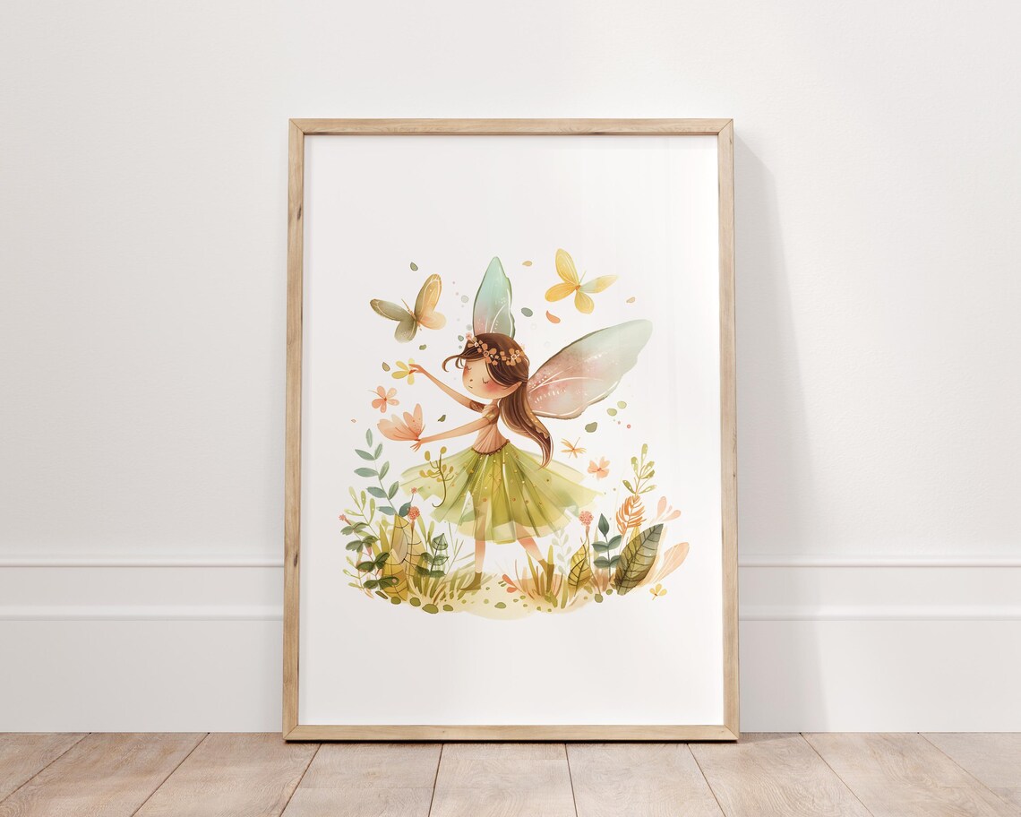 Fairy Princess With Butterflies Watercolor Garden Nursery Art Poster