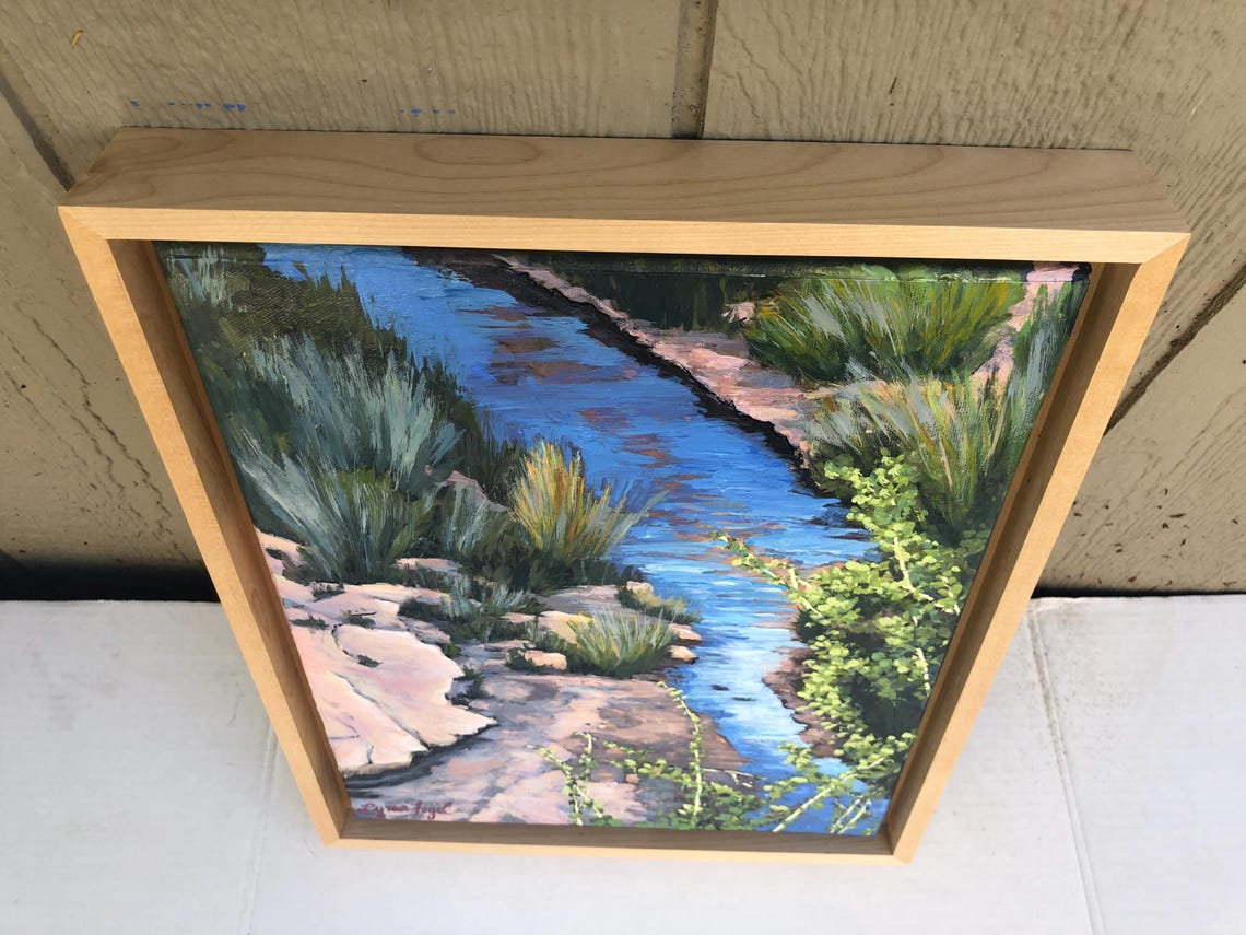 Riverbed Stream Blue Water Rocky Canyon Grasses Painting Poster - Image 4