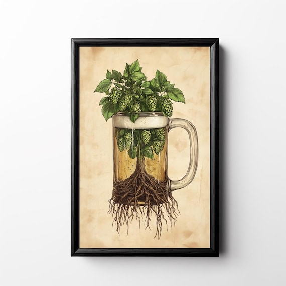 Roots Of Beer Vintage Hops Tree Brewery Poster Print