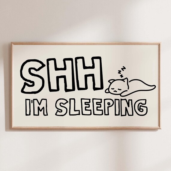 Shh Im Sleeping Cute Sleeping Kitty Black Outline Funny Cat Poster