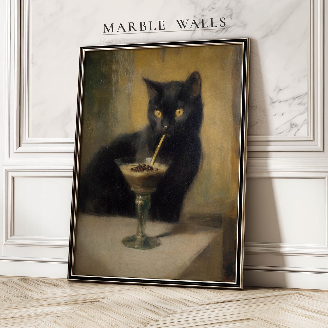 Vintage Cat With Coffee Martini Cocktail Glass Poster