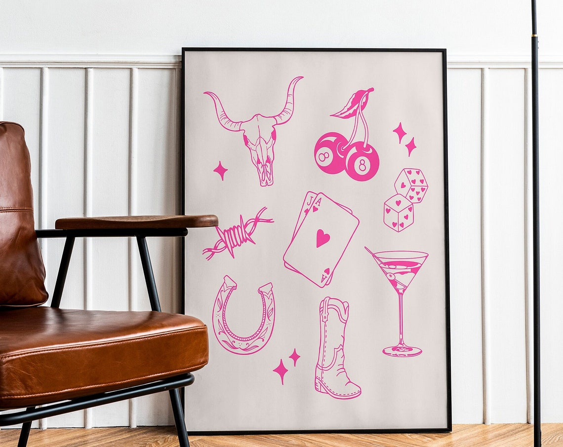 Art Print Lucky Western Art Print Poster Art Cowgirl Art Preppy Cowgirl Decor Bar Cart Art Western - Image 4