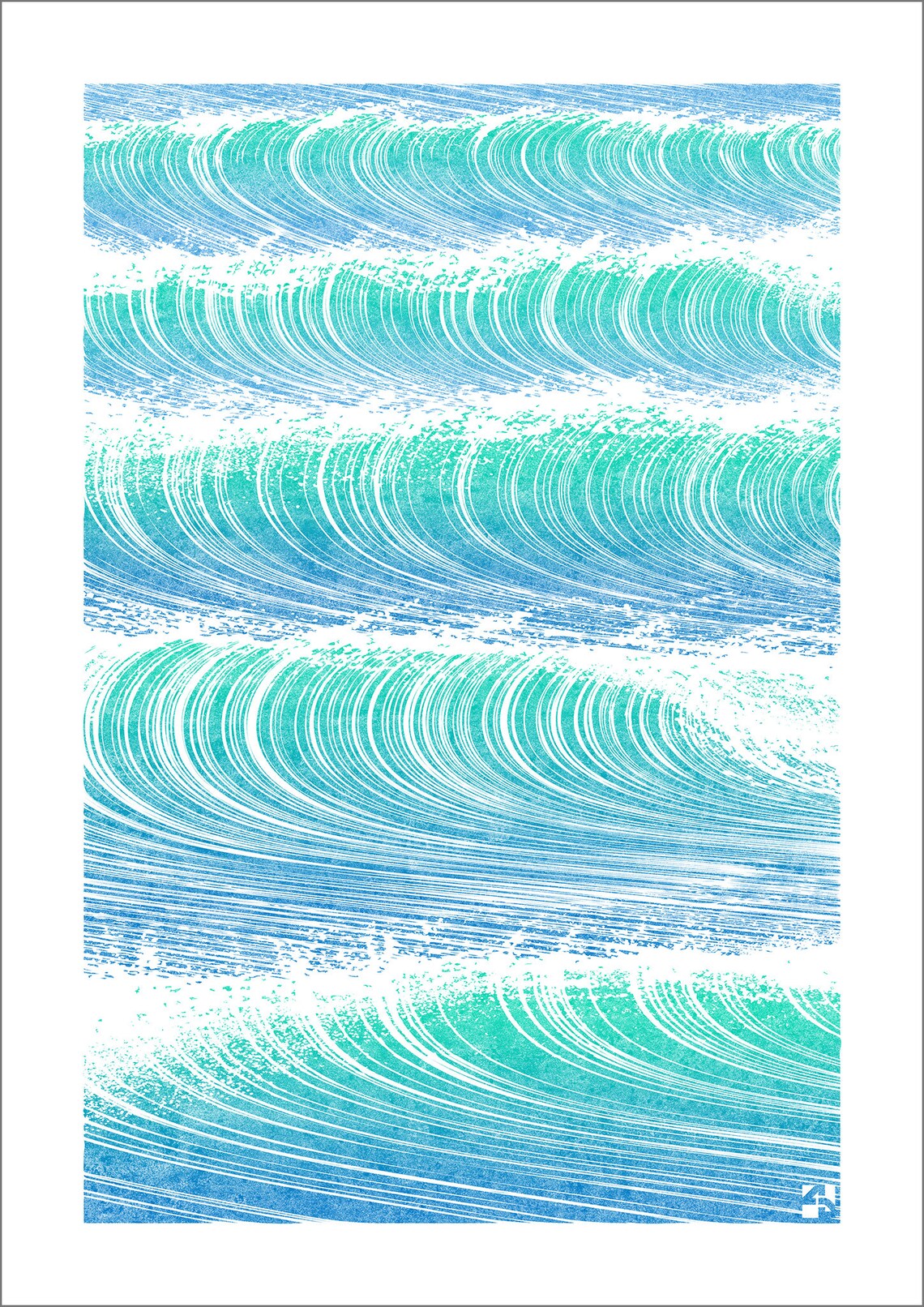 Minimalist Green Waves, Abstract Seascape Art Print - Image 3