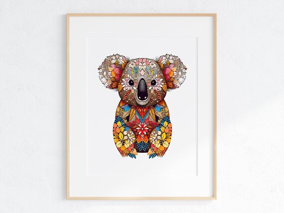 Adorable Koala Mosaic Crafted from Colorful Flowers Cute Poster