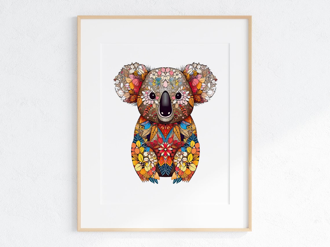 Adorable Koala Mosaic Crafted from Colorful Flowers Cute Poster