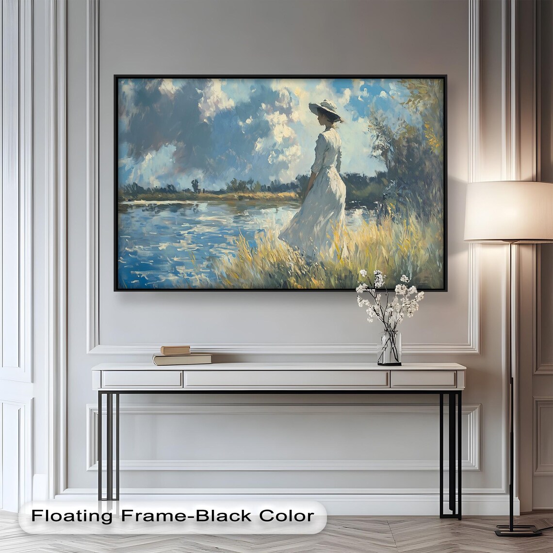 Woman By Lakeside, Elegant Nature Painting - Image 2