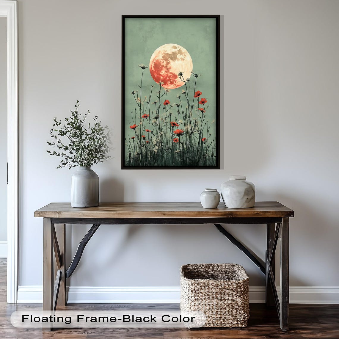 Full Moon Over Wildflowers, Rustic Nature Art Print - Image 4