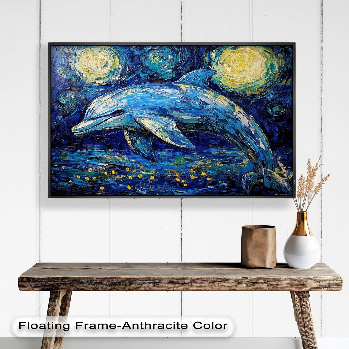 Starry Dolphin, Vibrant Ocean Night Scene - Image 4