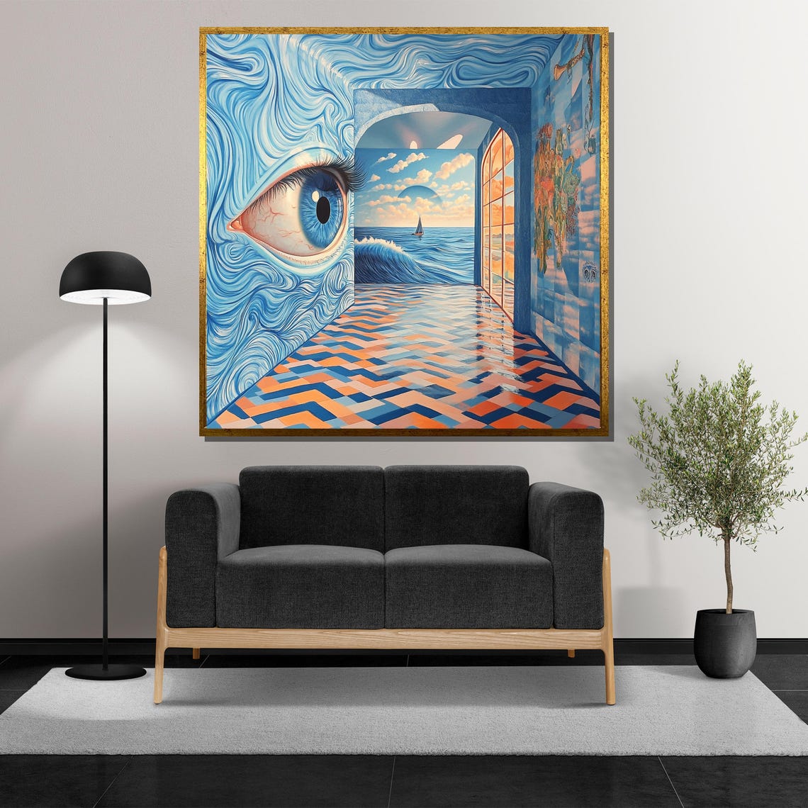 Surreal Ocean Eye Corridor With Dreamlike Wave Reflection Poster - Image 5