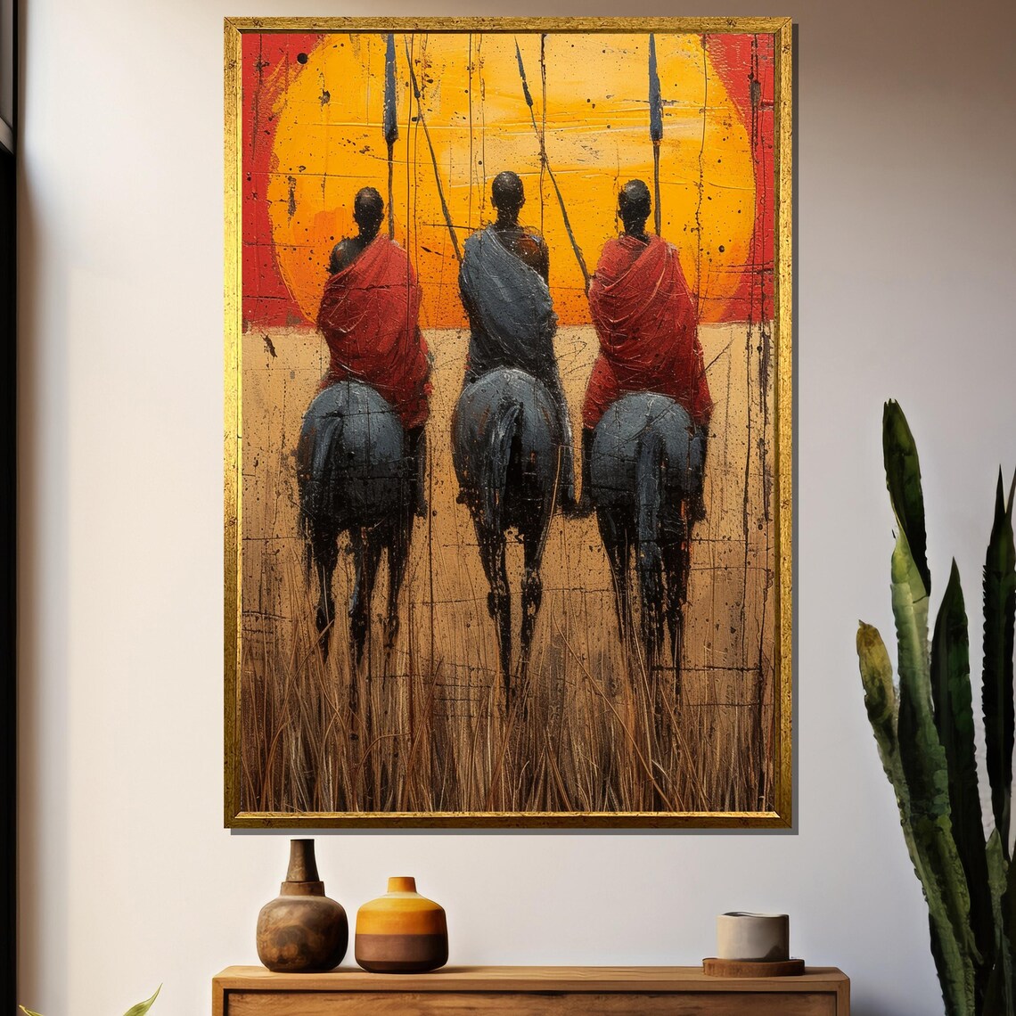 Three African Horsemen Riding Toward A Fiery Sunset Sky Poster