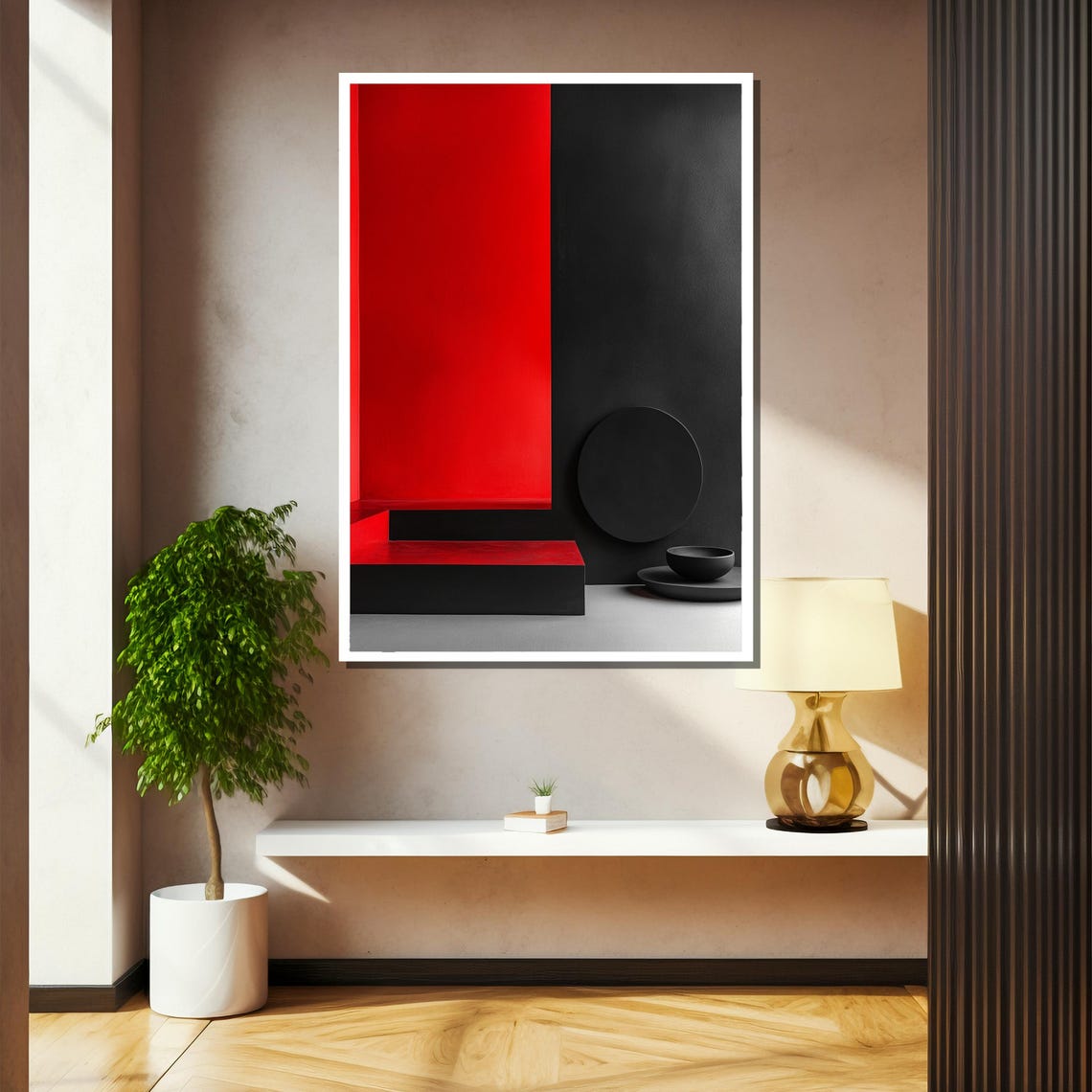 Red And Black Minimalist Geometric Shapes Modern Abstract Poster - Image 2