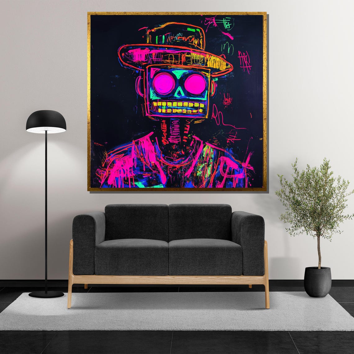 Neon Skull Painting Basquiat Inspired Graffiti Art Abstract Street Art Vibrant Urban Wall Decor Modern Pop Art Gift - Image 5