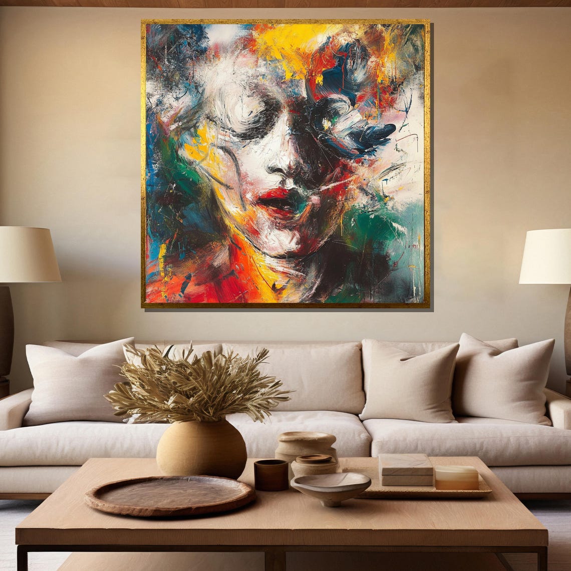 Expressionist Abstract Woman Portrait Vibrant Brushstrokes Print - Image 5